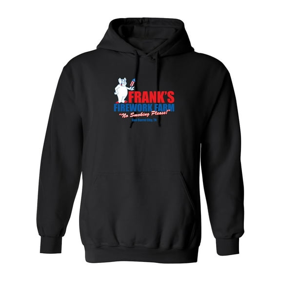 Frank's Firework Farm Gun Barrel City, No Smoking Please, Gun Barrel City TX Sarcastic Novelty Gift Idea Adult Humor Funny Men's Hoodies