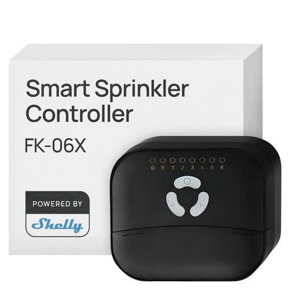FrankEver Smart Sprinkler Controller FK-06X, 6-Zone Wi-Fi Irrigation Controller with Shelly App, Weather Automation, 24V AC Valve Outputs, Bluetooth, No Hub Required, Black