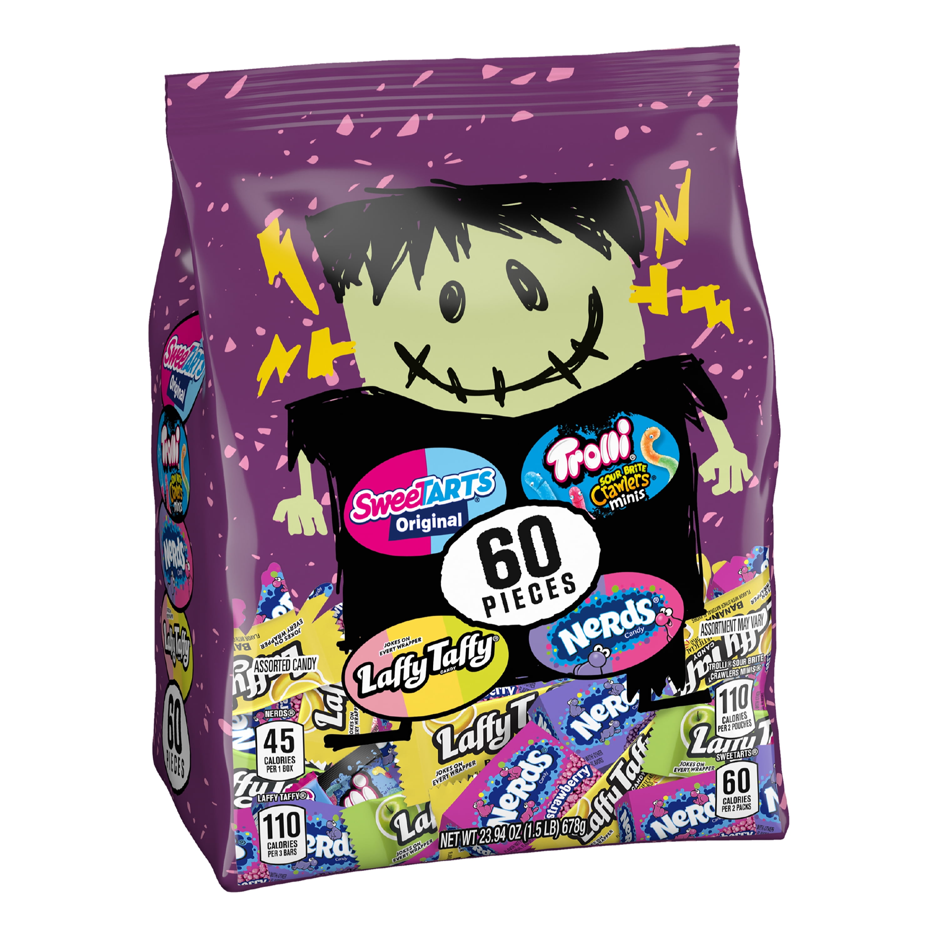 Franken Favorites 60 Pieces SweeTARTS Trolli Laffy Taffy Nerds Ferrara Chewy Halloween Mix