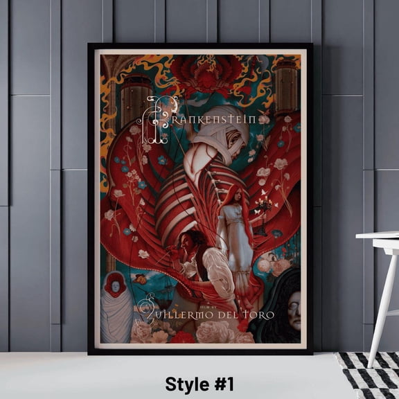 Frankenstein 2025 Movie Poster, Christmas Gifts, Gothic Wall Art, Horror Movie Decor, Dark Art Poster, Guillermo Del Toro Movie, Stretched Canvas Size 16x24