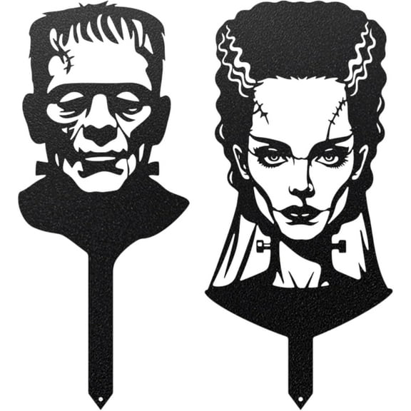 Frankenstein & Bride of Frankenstein Halloween Garden Stakes – Handcrafted Metal Yard Decor – Made in USA by RealSteel