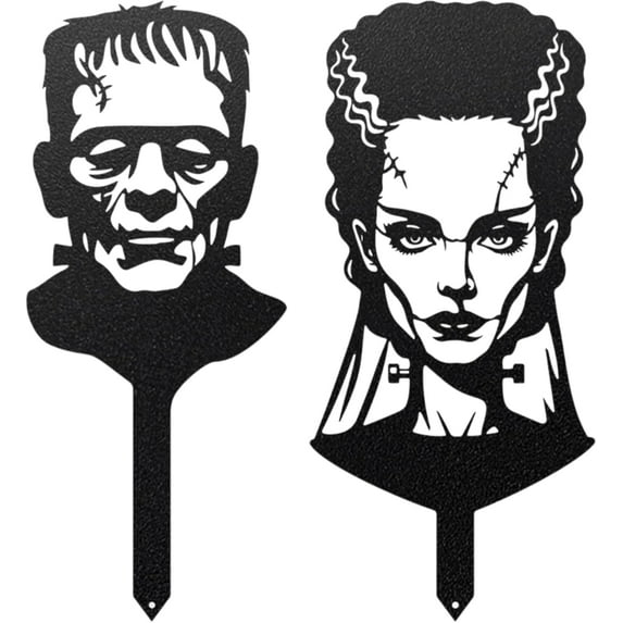 Frankenstein & Bride of Frankenstein Halloween Garden Stakes – Handcrafted Metal Yard Decor – Made in USA by RealSteel