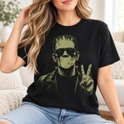 Frankenstein Bubble Gum Peace Sign Vintage Halloween Retro Funny Cartoon Tee, JEANNELABER T-Shirt