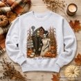 thumbnail image 1 of Frankenstein Couple Pumpkin Patch Sweatshirt, Vintage Halloween Fall Festival Sweater, 1 of 9