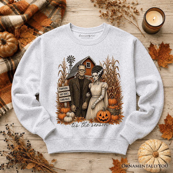 Frankenstein Couple Pumpkin Patch Sweatshirt, Vintage Halloween Fall Festival Sweater