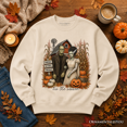thumbnail image 1 of Frankenstein Couple Pumpkin Patch Sweatshirt, Vintage Halloween Fall Festival Sweater, 1 of 9