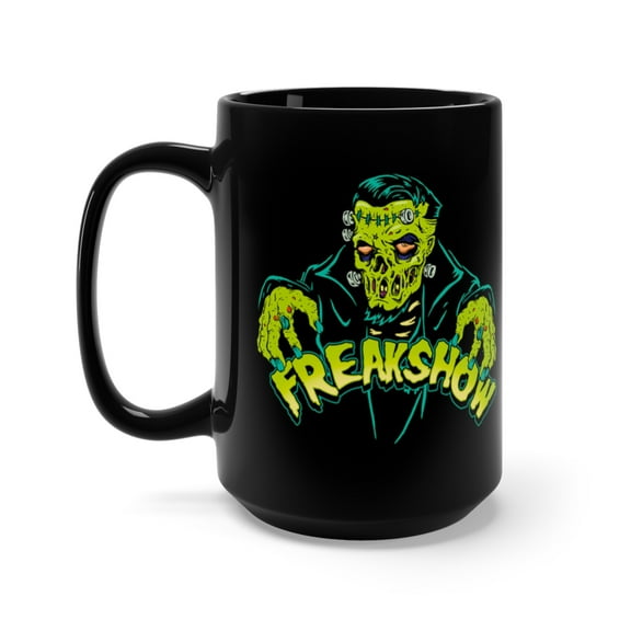 Frankenstein Freakshow Monster Undead Greaser Coffee Mug, 15oz, Black