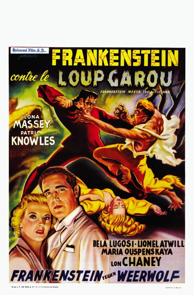 Frankenstein Meets The Wolf Man Canvas Art - (24 x 36)