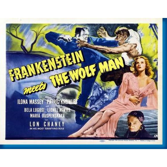 Frankenstein Meets The Wolfman Movie Poster 16in x 24in 16x24 Square Adults Western Graphic