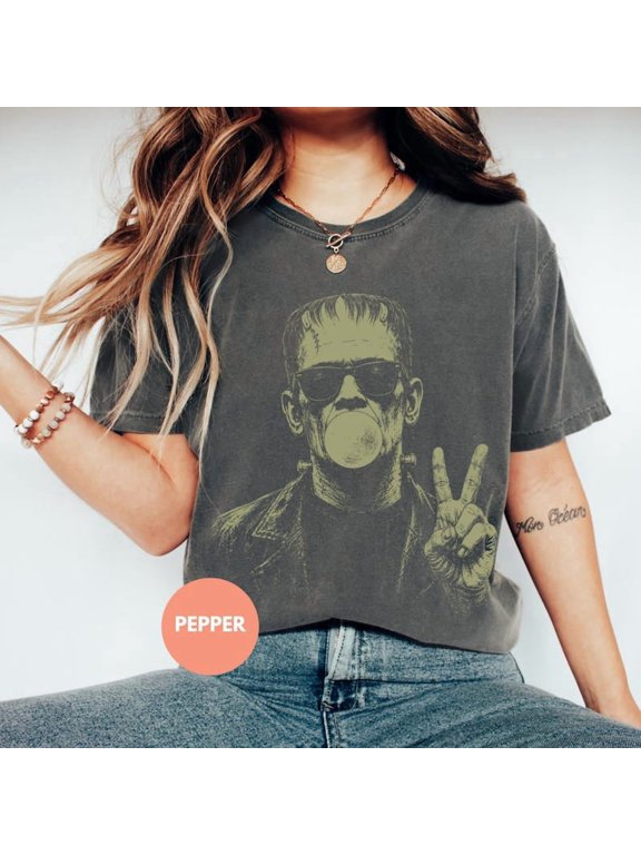 Frankenstein Shirt, Frankenstein Bubble Gum Shirt, Peace Sign Frankenstein Shirt, Vintage Frankenstein Shirt