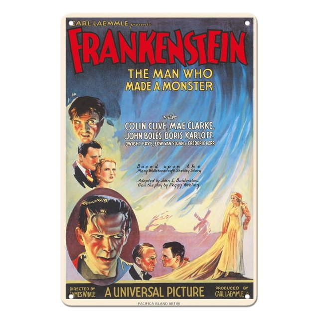 Frankenstein Movie Advertising Tin Sign – 8x12 Inches – All Metal, Gloss Finish