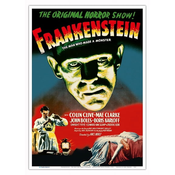Frankenstein - The Man who Made a Monster - Staring Boris Karloff - Vintage Film Movie Poster c.1931 - Master Art Print 10in x 14in