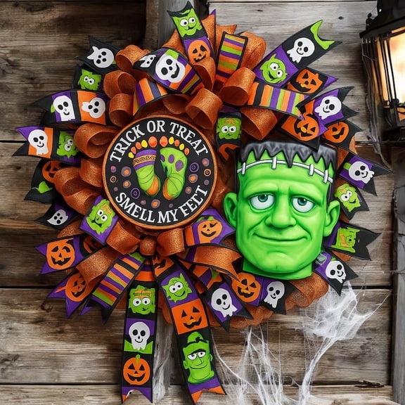 Frankenstein Wreath, Halloween Wreath, Trick or Treat Smell My Feet
