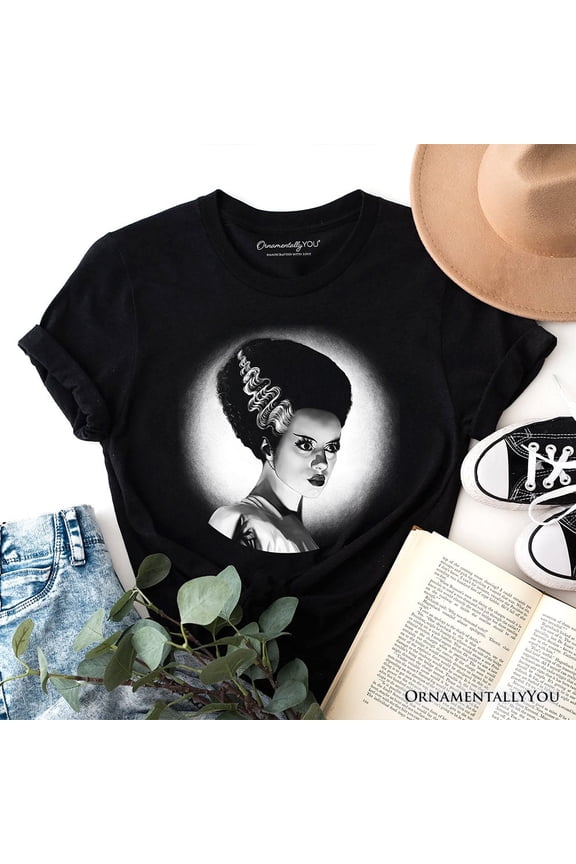Frankenstein's Bride Spooky Portrait T-Shirt, Horror Villain Theme Halloween Tee
