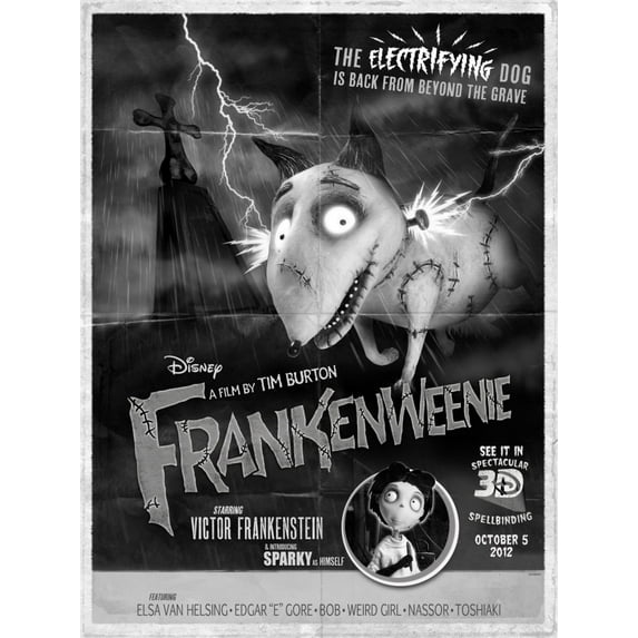 Frankenweenie Movie Poster 24Inx36In (61Cm x 91Cm) Art Poster 24x36 Square Adults Best Posters