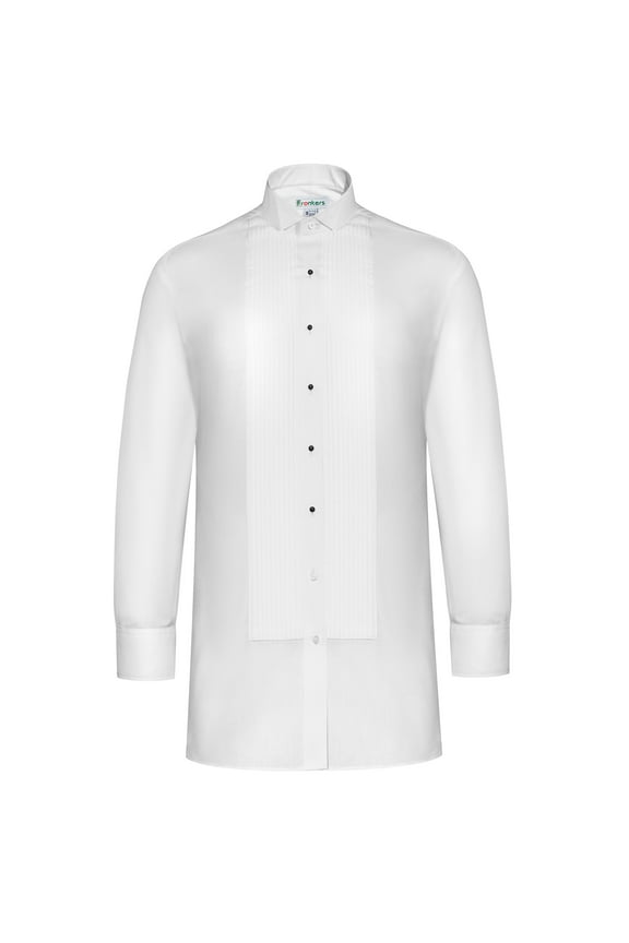 Men’s 1/4” Pleat, Poly Cotton Wing Colar Tuxedo Shirt, White/Black Available