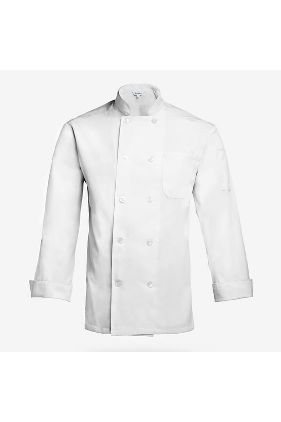Men’s 65/35 Poly/Cotton Double Breasted Long Sleeve Ten Pearl Button Embroidery Customizable Chef Coat, White