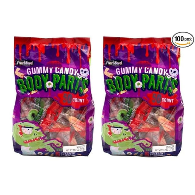 Frankford Candy Gummy Body Parts Halloween Candy, 100 Count of