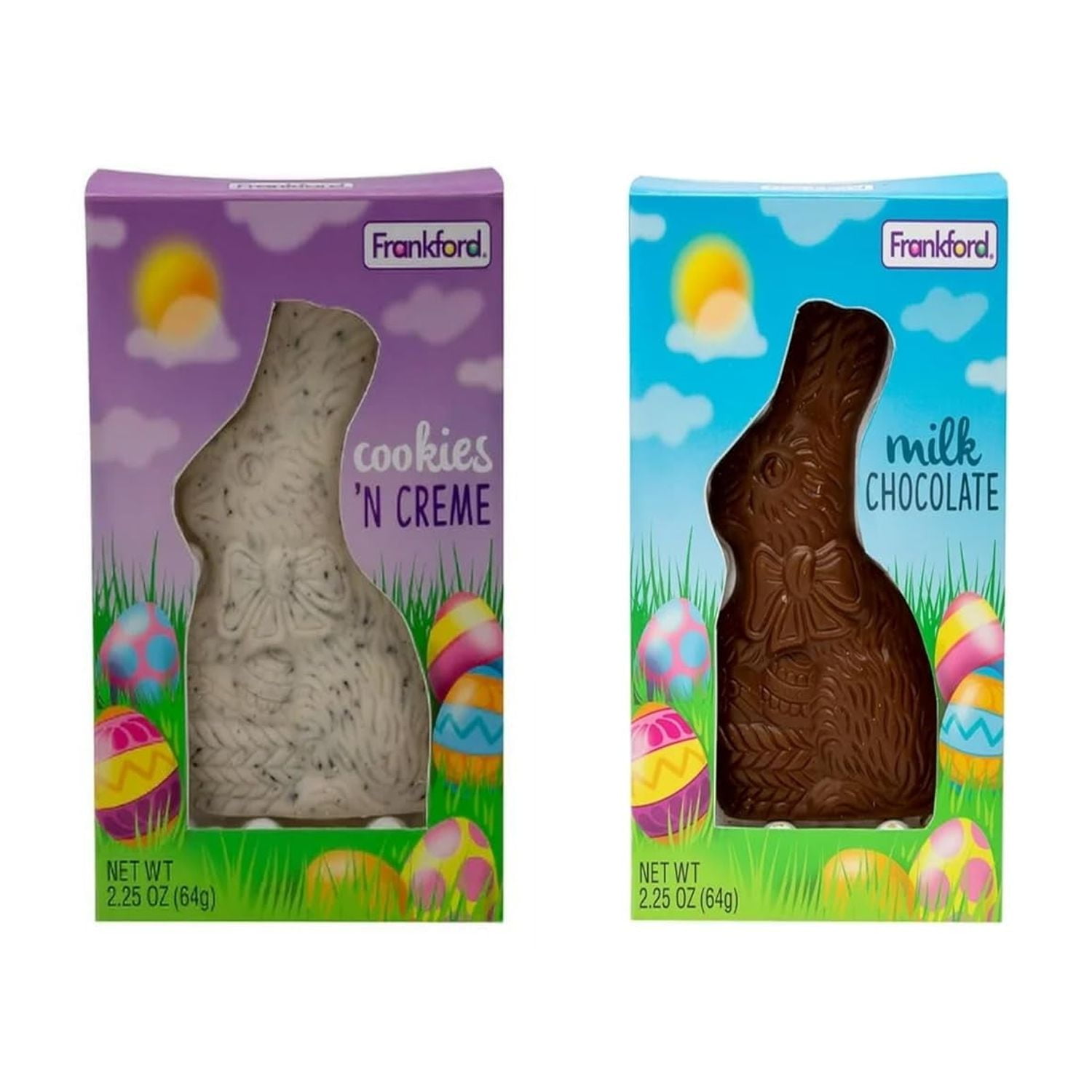 Frankford Chocolate Easter Bunny Variety 2 Pack- Contains 1 Each of Milk Chocolate and Cookies and Cream Chocolate Bunny Easter 2.25oz, Easter Bunny Chocolate Candy