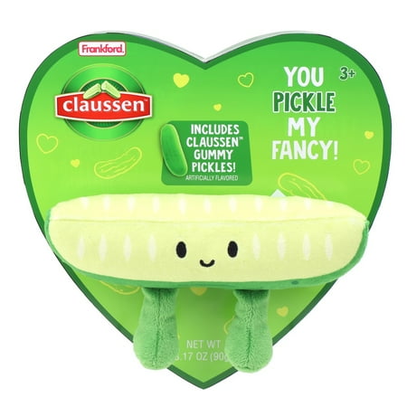 Frankford Claussen Fruit Flavor Gummy Candy Pickle Valentine's Heart Box with Plush Toy 3.17oz