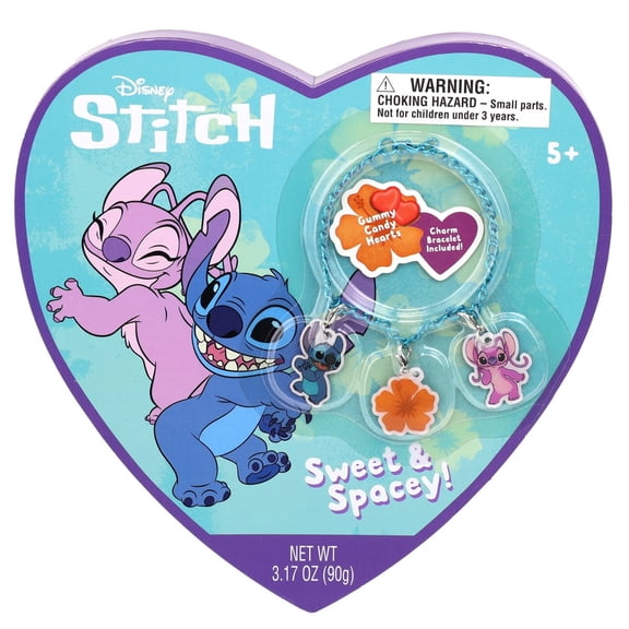 Frankford Disney Stitch Fruit Flavor Gummy Heart Box with Charm Bracelet, 3.17oz