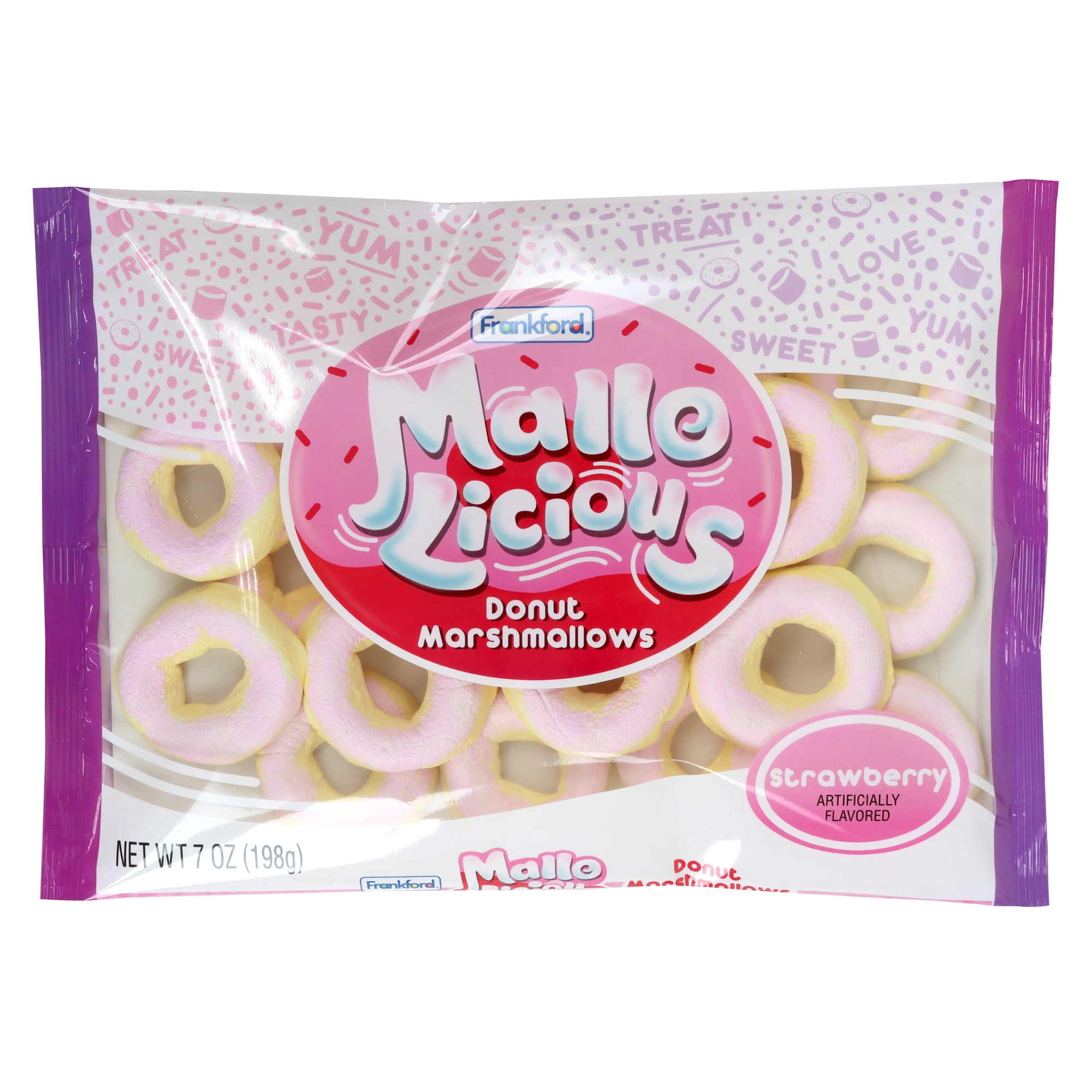 Frankford Mallolicious Strawberry Flavored Donut-Shaped Marshmallows, 7  Ounce Bag 