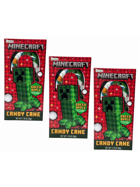 Minecraft Giant Holiday Green Apple Gamer Edition Stocking Stuffer Candy Cane, 1.76 oz - Pack of 3