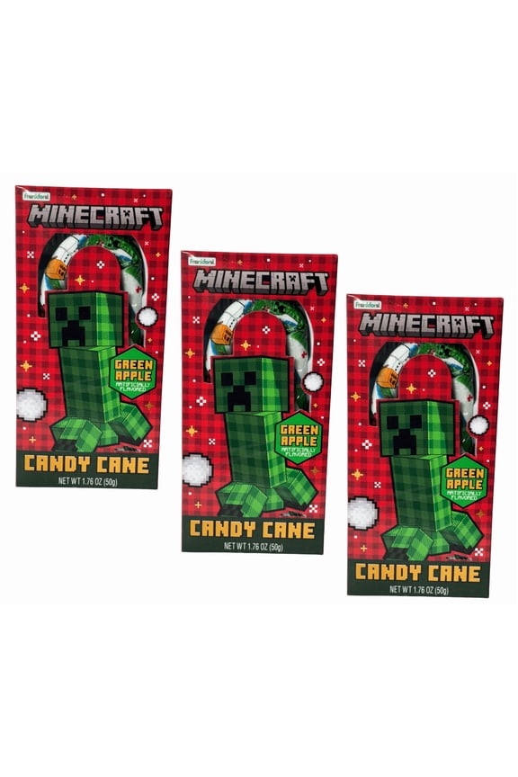 Minecraft Giant Holiday Green Apple Gamer Edition Stocking Stuffer Candy Cane, 1.76 oz - Pack of 3