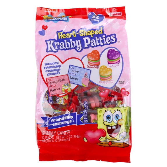 Frankford Nickelodeon SpongeBob Valentine's Fruit Flavored Gummy Krabby Patties Bag, 22 Count