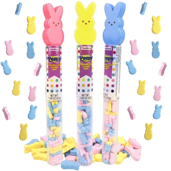 Frankford Peeps Easter Candy Tubes, Hard Bunny Candies Inside, Basket Stuffer Gift, 1.48 Ounces, Pack of 3