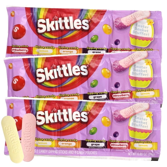 Frankford Skittles Flavored Dipping Candy, Easter Basket Stuffers, 0.85 Ounces Each, Pack of 3