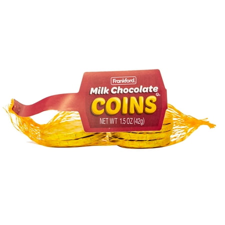 Frankford Solid Milk Chocolate Foiled Gold Coins in Mesh Bag, 1.5 ounces