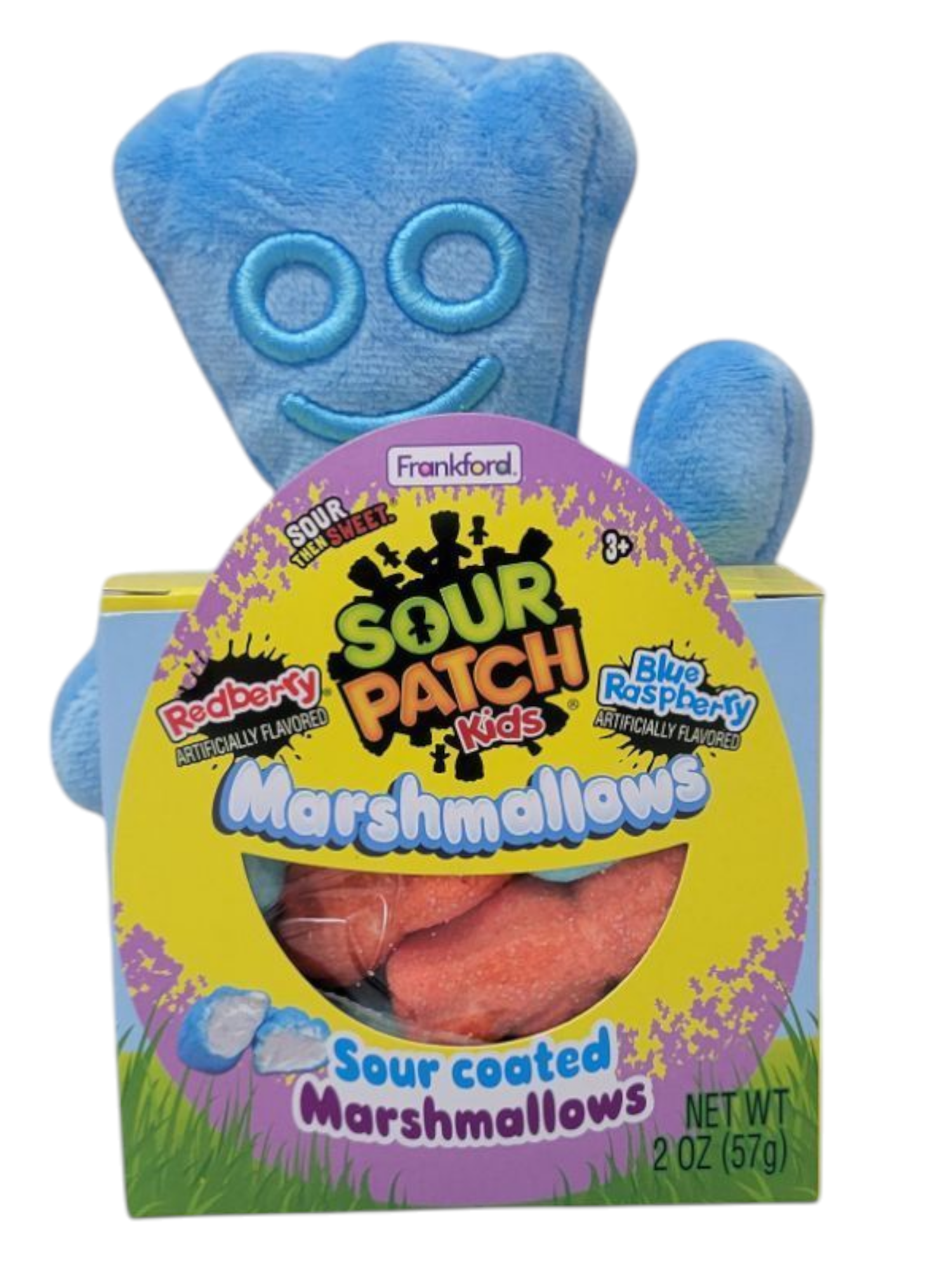 Frankford Sour Patch Kids Redberry and Blue Raspberry Sour Coated Marshmallows 2oz With a 6.5 inch Blue Sour Patch Plush
