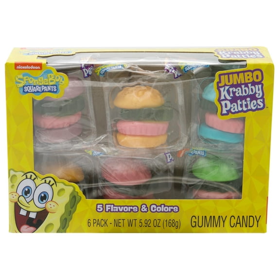 Frankford Sponge-Bob Square-Pants Jumbo Krabby Patty Gummy Candy Assorted Fruit Flavor, Everyday, 5.92 oz