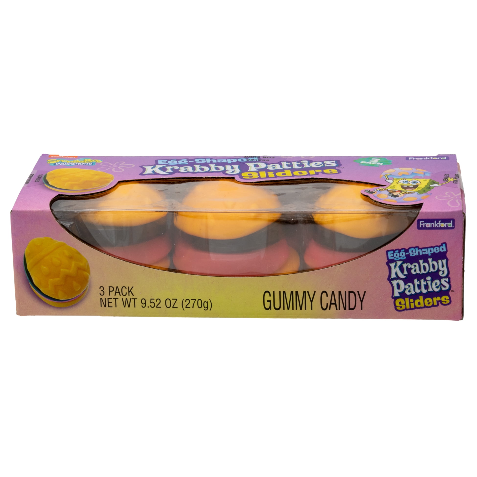 Frankford Spongebob Squarepants Egg Shaped Gummy Candy Krabby Patties Sliders 3 Pack 9989