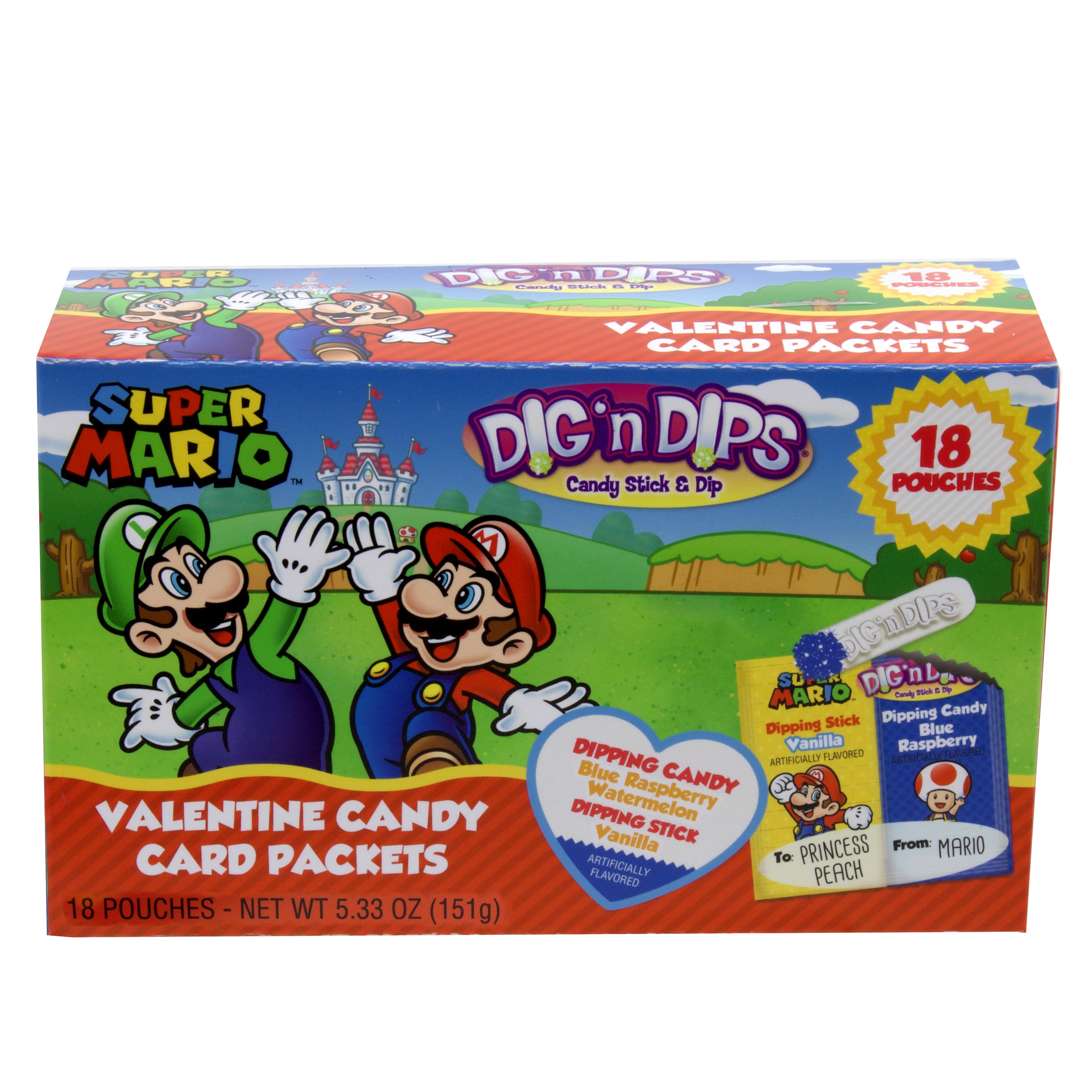 Frankford Super Mario Valentine Fruit Flavored Dig N Dips Friendship Exchange Candy, 18 Count - Walmart.com