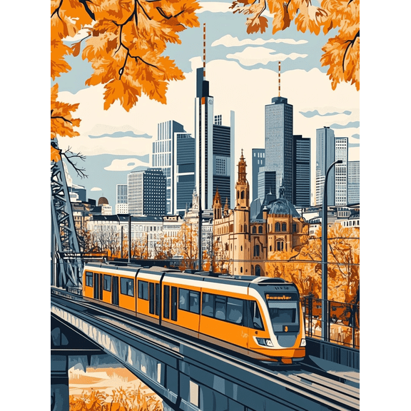 Frankfurt Cityscape Train Canvas Painting Wall Art Suitable for Living Room Bedroom Office Dining Room and Hallway Decoration.