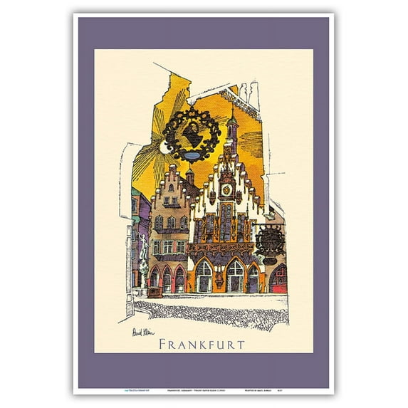 Frankfurt Germany - Vintage Airline Travel Poster by David Klein c.1950s - Master Art Print (Unframed) 13in x 19in