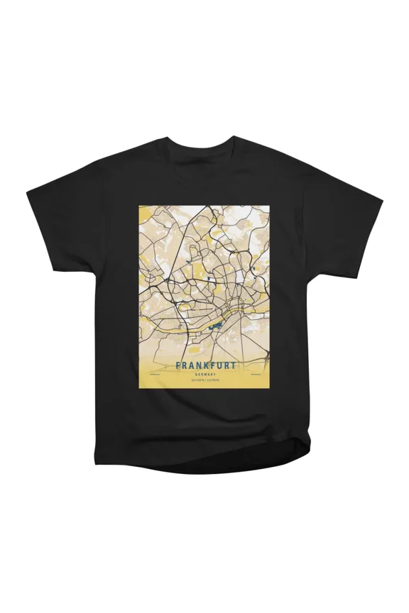 Frankfurt Germary Yellow City Map T-Shirt Tee Gift For Him Merch For Her Apparel For Frien