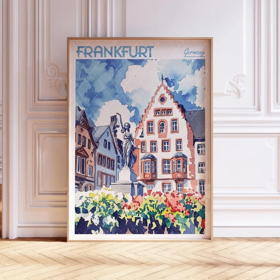 Frankfurt Pastel Germany Travel Poster, Unframed Size 8x12