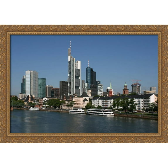 Frankfurt Skyline, Germany 40x28 Large Gold Ornate Wood Framed Canvas Art