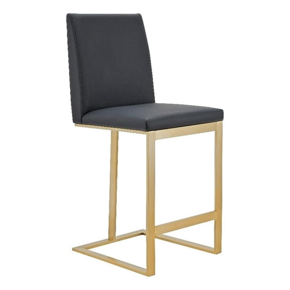 Frankie - Modern Dark Grey Vegan Lether & Antique Brass Counter Stool