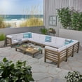 thumbnail image 1 of Frankie Outdoor 12 Piece Acacia Wood U-Shaped Sectional Sofa Set with Coffee Tables and Cushions, Gray, White, 1 of 9
