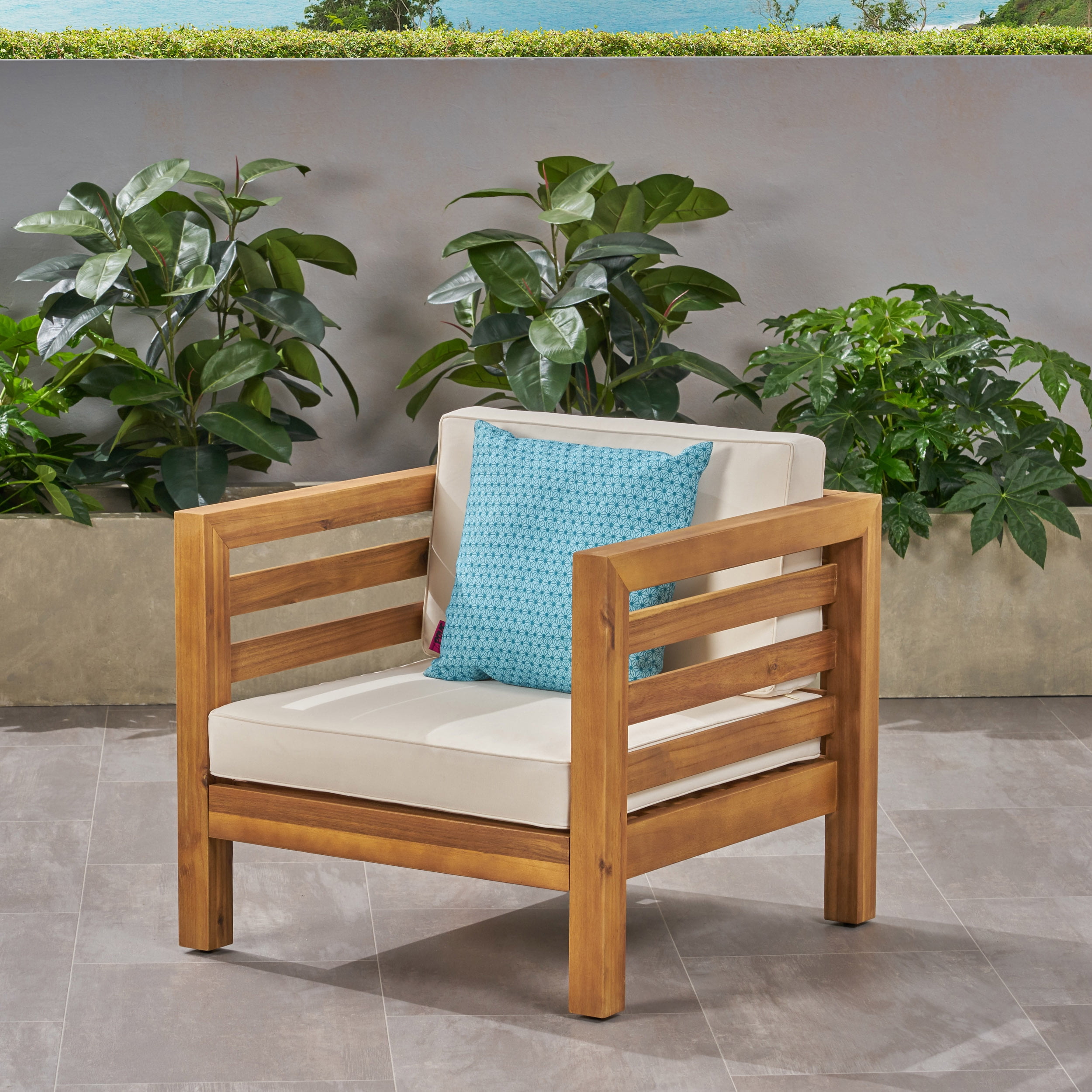 Frankie Outdoor Acacia Wood Club Chair with Cushion Teak and