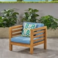 Frankie Outdoor Acacia Wood Club Chair with Cushion, Teak and Blue
