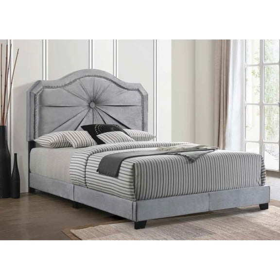 Frankie Queen Bed, Gray Velvet