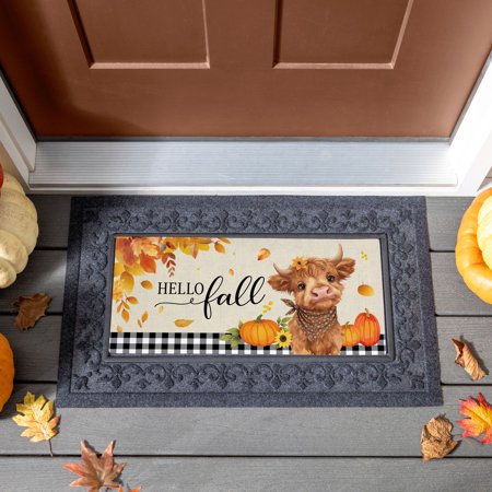 Sassafras Highland Cow Welcome Front Door Mat Indoor Outdoor 22"x10"