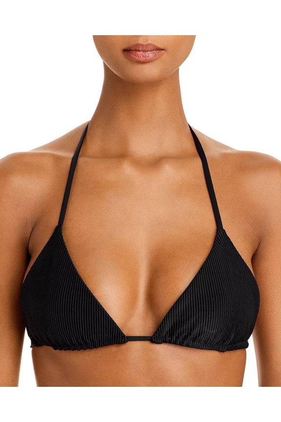 BLACK Tia Ribbed Bikini Swim Top, US Large