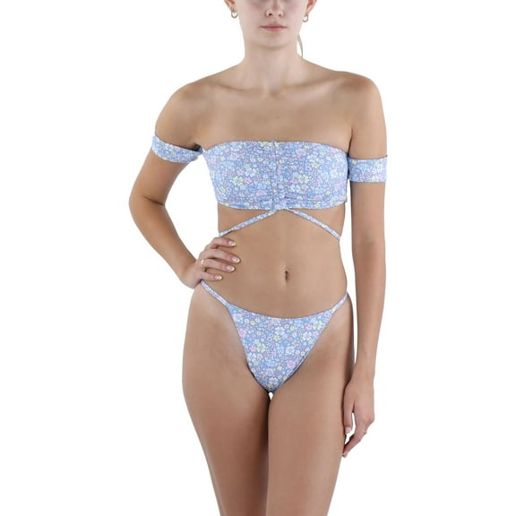 Frankies Bikinis Womens Jagger Floral Print Off-The-Shoulder Bikini Swim top