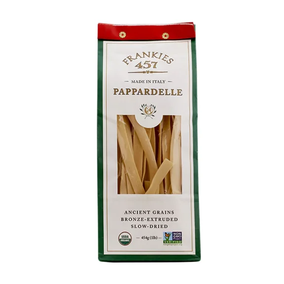 Frankies 457 Artisanal Pappardelle Pasta - Italian Handcrafted Pasta -Made with Organic Durum Wheat Semolina -Bronze Die Cut -Slow DriedNON GMO -- USDA Organic - Imported from Italy - 16 Oz (1 LB)